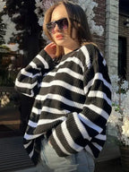 Casual Elegant Striped Cozy Oversize Autumnal Gray Fashionable Sweater image 1