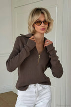 Casual Half-Zip Fitted Knit Long Sleeve Tee image 2