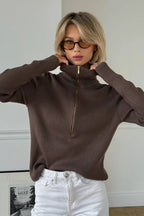 Casual Half-Zip Fitted Knit Long Sleeve Tee image 1