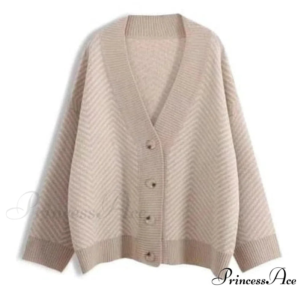 Casual Knitted Cardigan Oversize Button Front Contrast Stripe Cardigan image 8