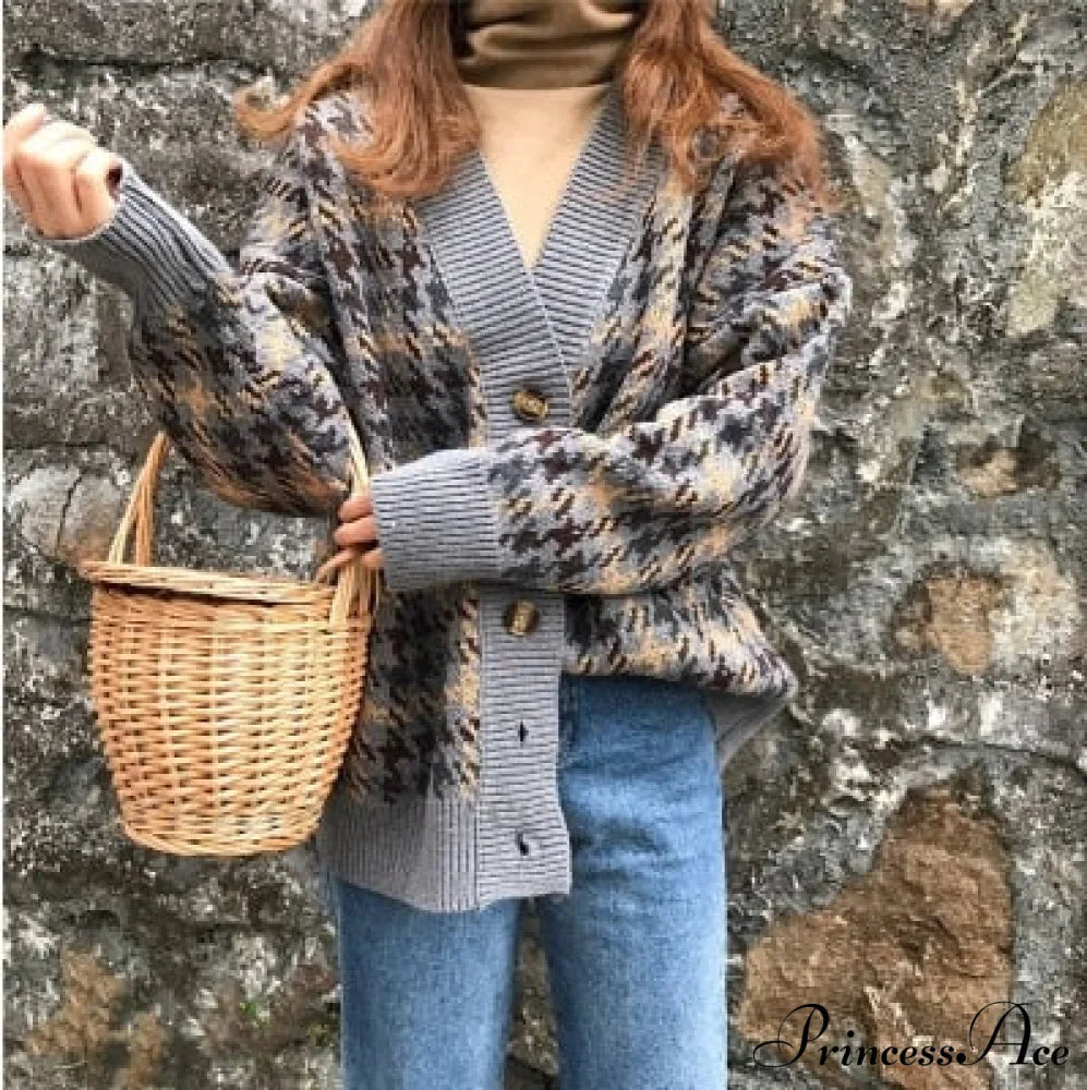 Casual Knitted Cardigan Oversize Button Front Contrast Stripe Cardigan image 7