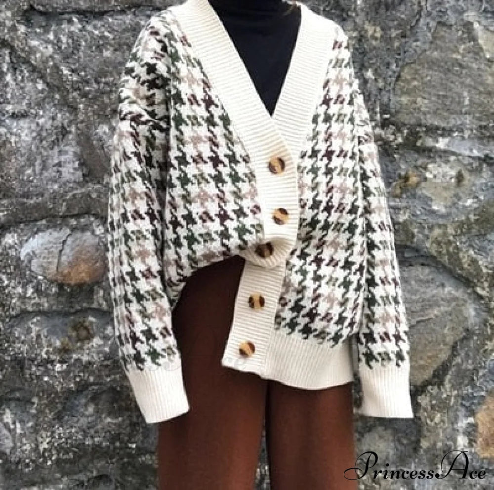Casual Knitted Cardigan Oversize Button Front Contrast Stripe Cardigan image 6
