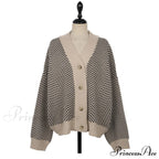 Casual Knitted Cardigan Oversize Button Front Contrast Stripe Cardigan image 9