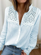 Casual Lace O-neck Loose Blouse image 2