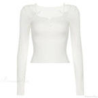 Casual Lace Trim Halter Slim Solid Square Collar Knit Top image 3