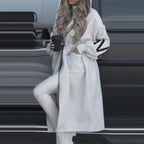 Casual Long Patchwork Lace-Up Overcoat image 3