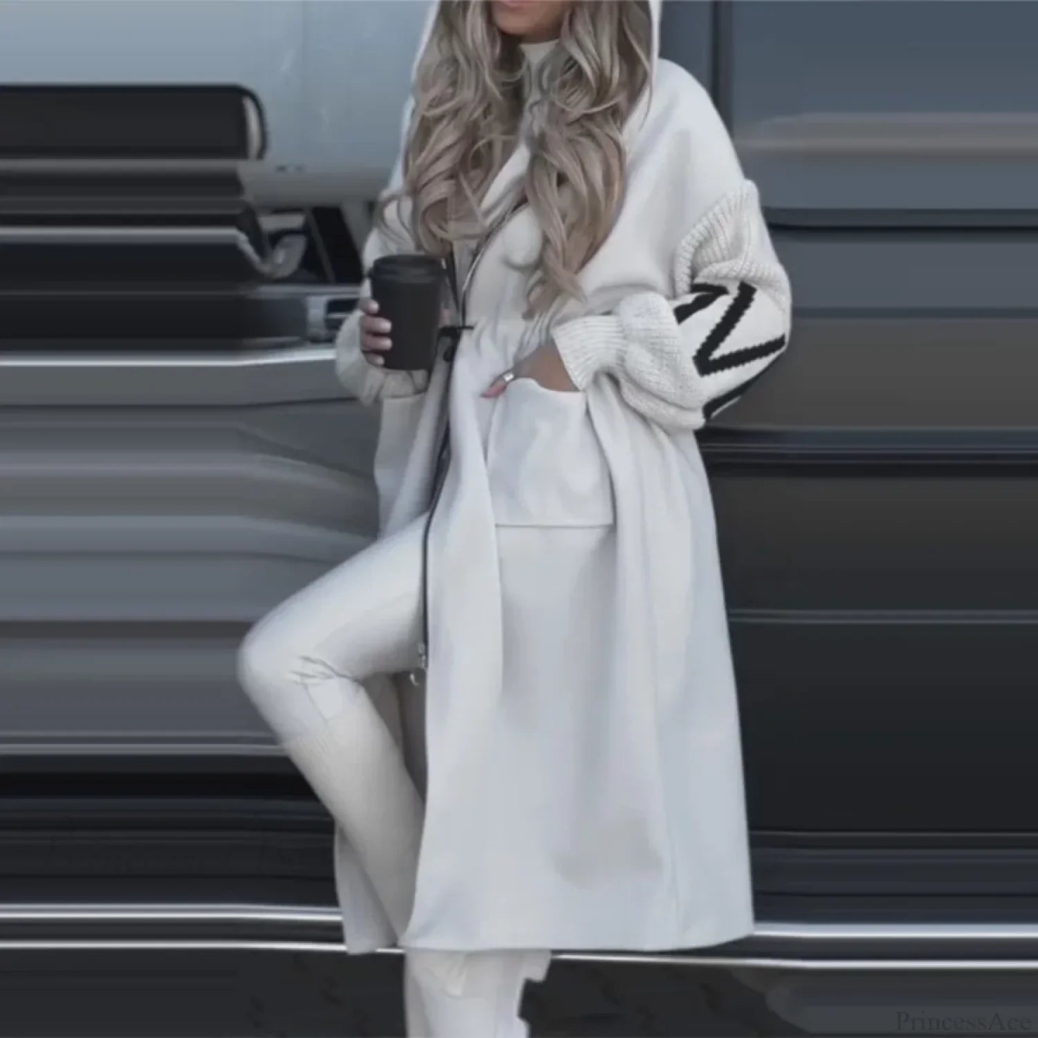 Casual Long Patchwork Lace-Up Overcoat image 3