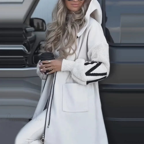 Casual Long Patchwork Lace-Up Overcoat image 2