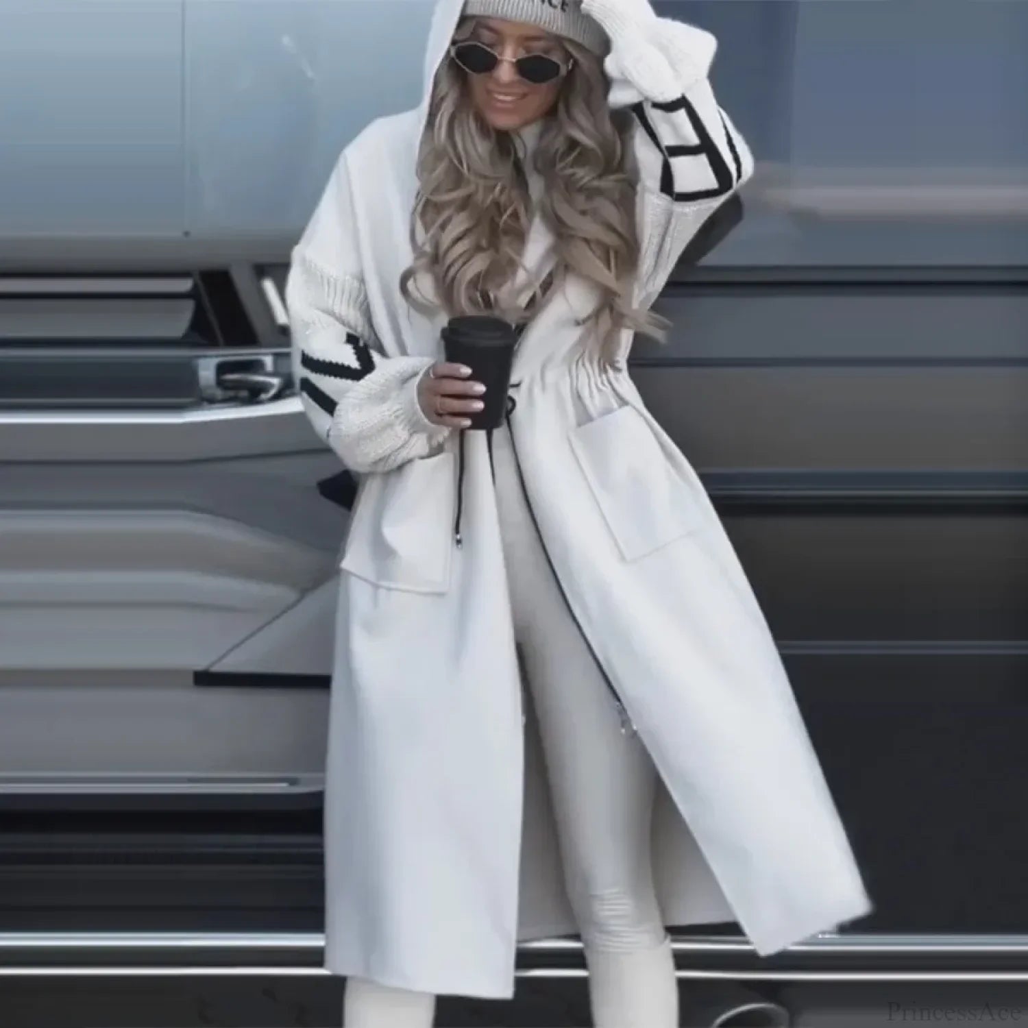 Casual Long Patchwork Lace-Up Overcoat image 1