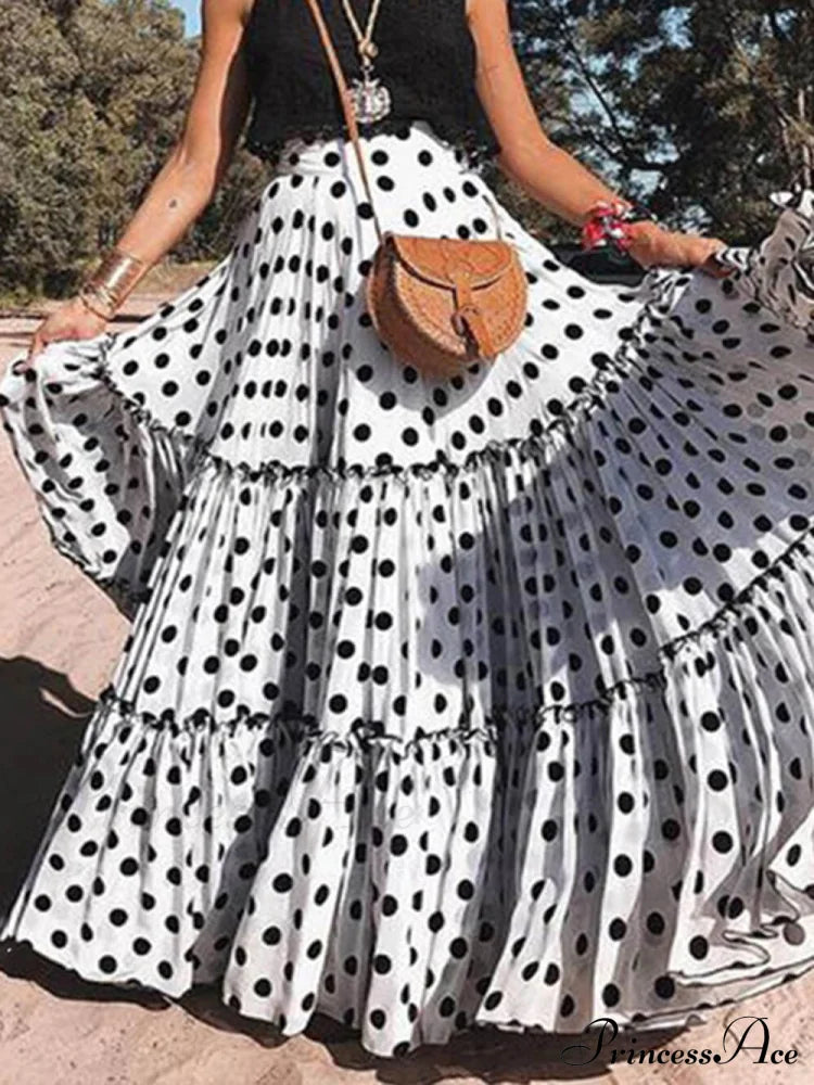 Casual Long Polka Charming Dot Printed Halter Skirt image 6