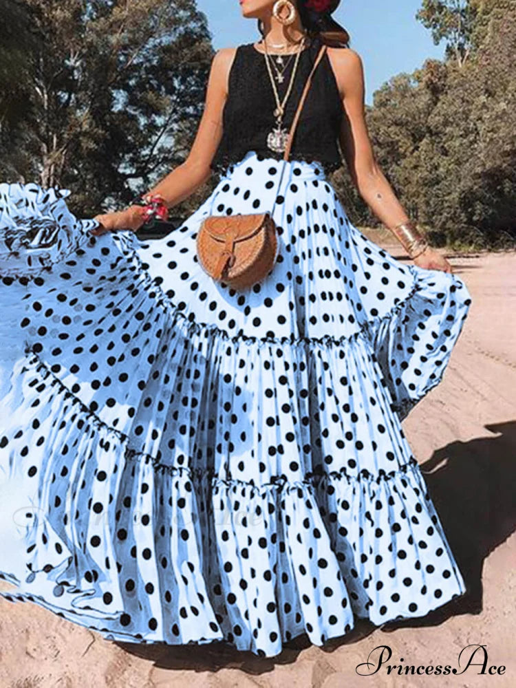 Casual Long Polka Charming Dot Printed Halter Skirt image 5