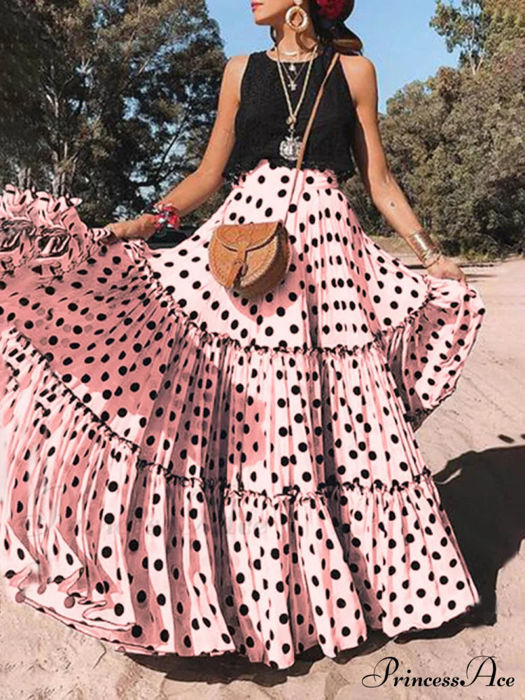 Casual Long Polka Charming Dot Printed Halter Skirt image 2