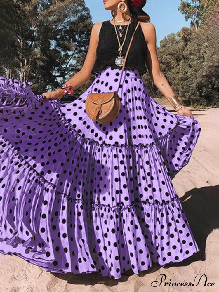 Casual Long Polka Charming Dot Printed Halter Skirt image 4