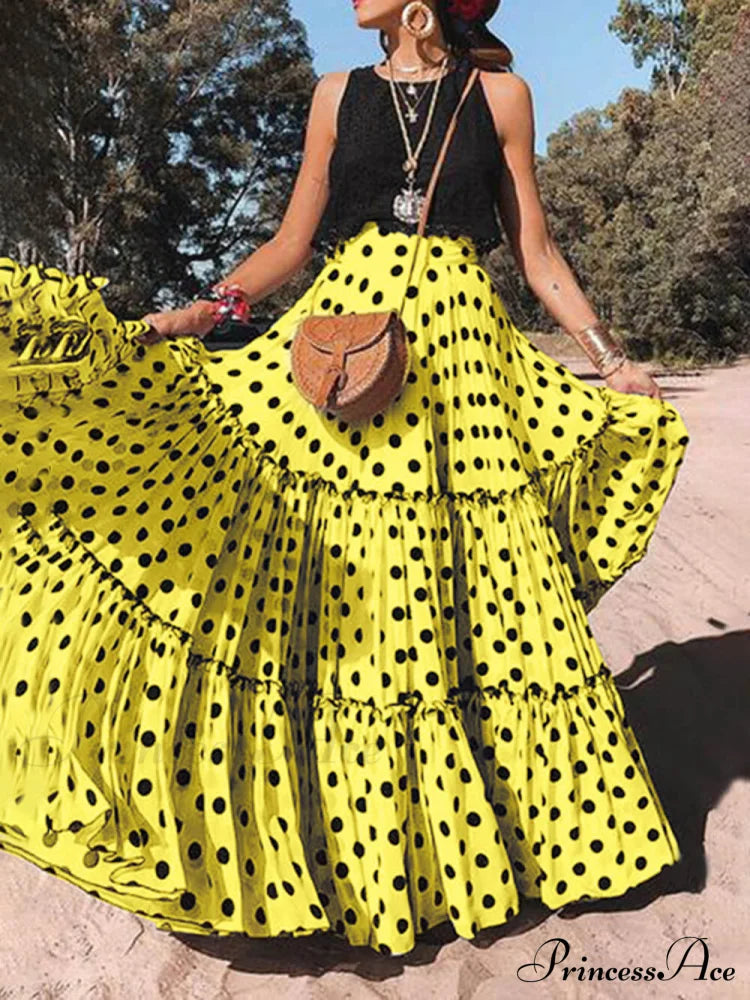 Casual Long Polka Charming Dot Printed Halter Skirt image 3