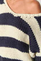 Casual Loose Off-Shoulder Striped Sweet Sweater image 6