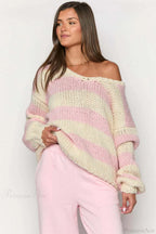 Casual Loose Off-Shoulder Striped Sweet Sweater image 12