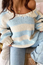 Casual Loose Off-Shoulder Striped Sweet Sweater image 7