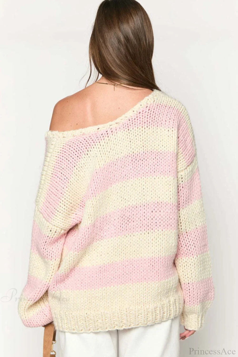 Casual Loose Off-Shoulder Striped Sweet Sweater image 13