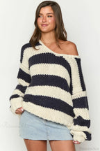 Casual Loose Off-Shoulder Striped Sweet Sweater image 4