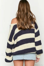 Casual Loose Off-Shoulder Striped Sweet Sweater image 5