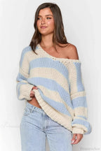 Casual Loose Off-Shoulder Striped Sweet Sweater image 1