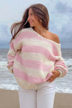 Casual Loose Off-Shoulder Striped Sweet Sweater image 10