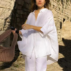 Casual Loose White Button-up Half Sleeve Blouse image 2