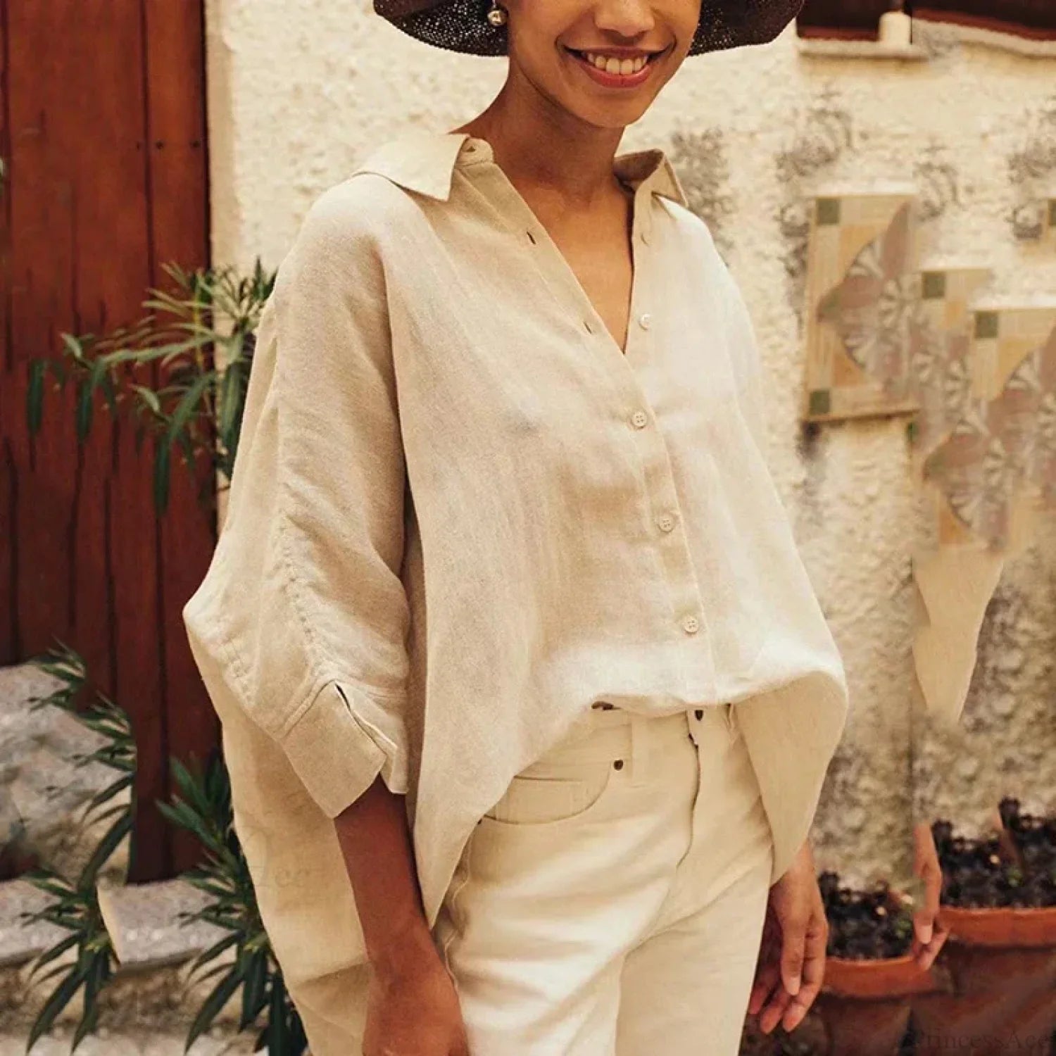 Casual Loose White Button-up Half Sleeve Blouse image 4