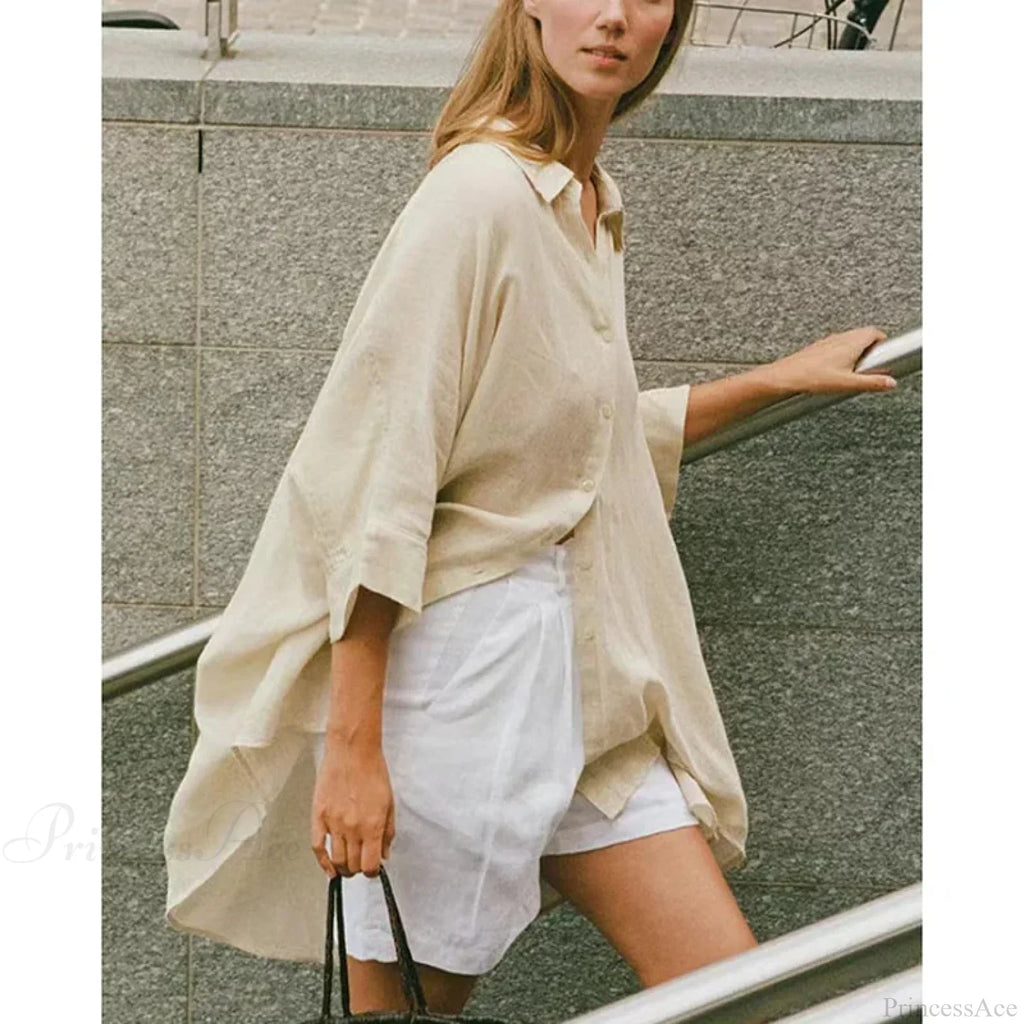 Casual Loose White Button-up Half Sleeve Blouse image 5