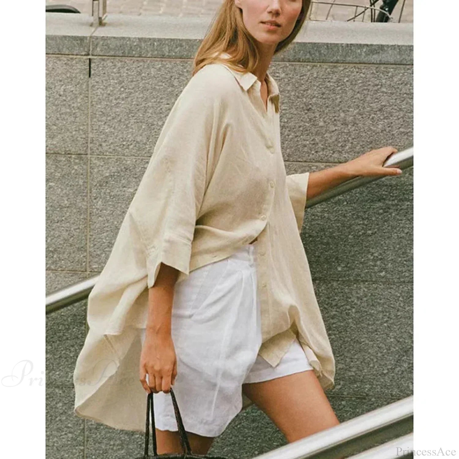 Casual Loose White Button-up Half Sleeve Blouse image 5