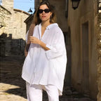 Casual Loose White Button-up Half Sleeve Blouse image 1