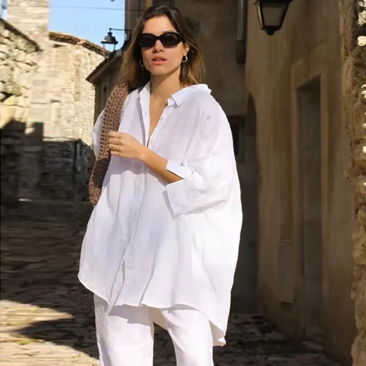 Casual Loose White Button-up Half Sleeve Blouse image 1