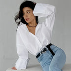 Casual Loose White Shirt Autumn Blouse image 3