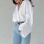 Casual Loose White Shirt Autumn Blouse image 1