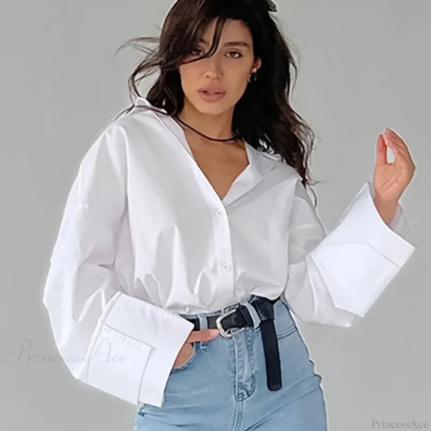 Casual Loose White Shirt Autumn Blouse image 4