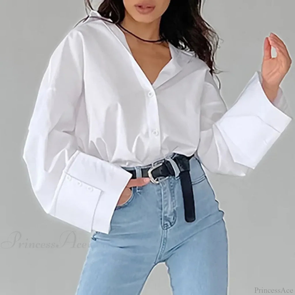 Casual Loose White Shirt Autumn Blouse image 2