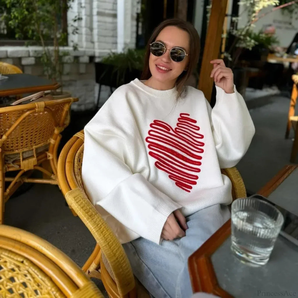 Casual Love Print O-neck Long Sleeve Sweater image 4
