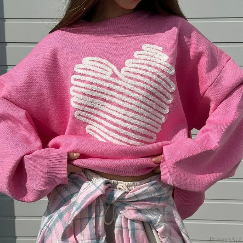 Casual Love Print O-neck Long Sleeve Sweater image 3
