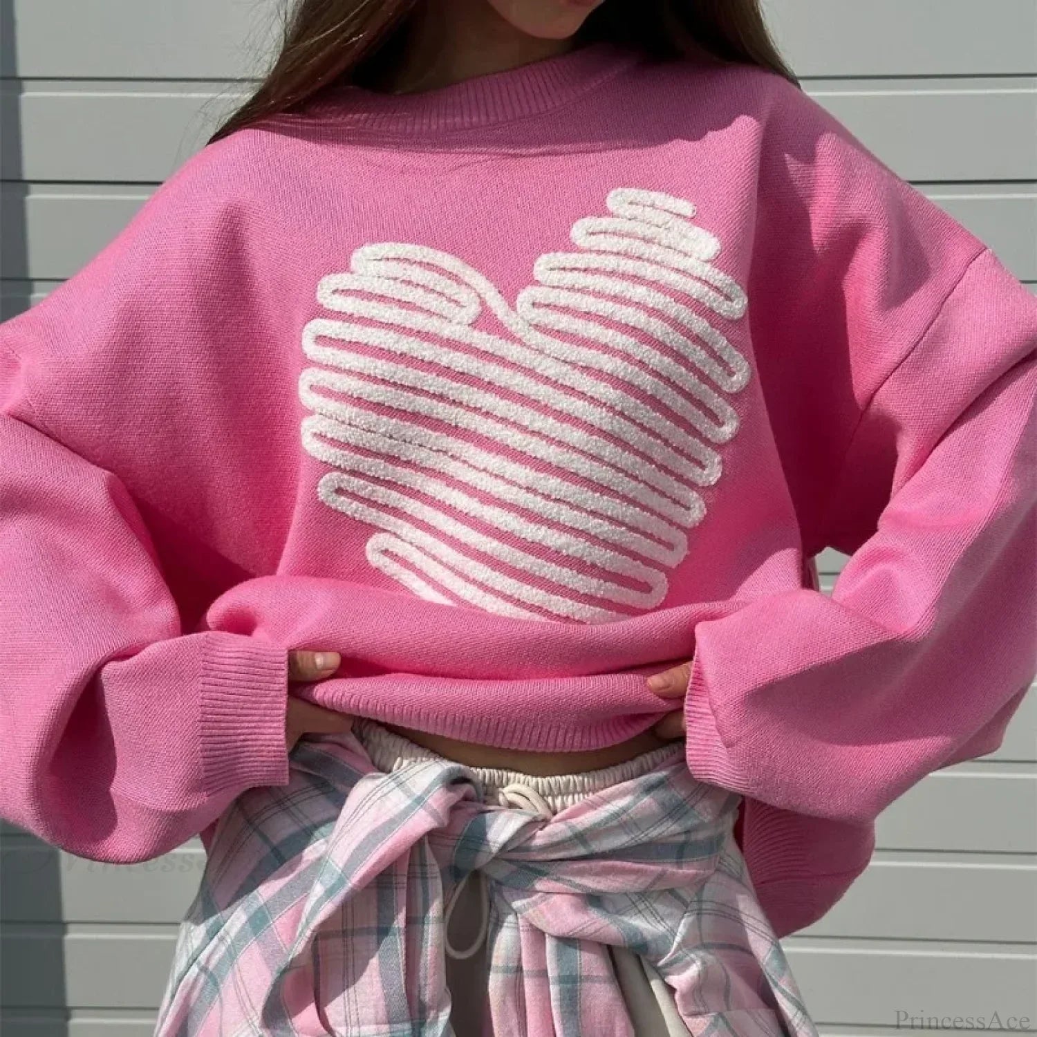 Casual Love Print O-neck Long Sleeve Sweater image 3