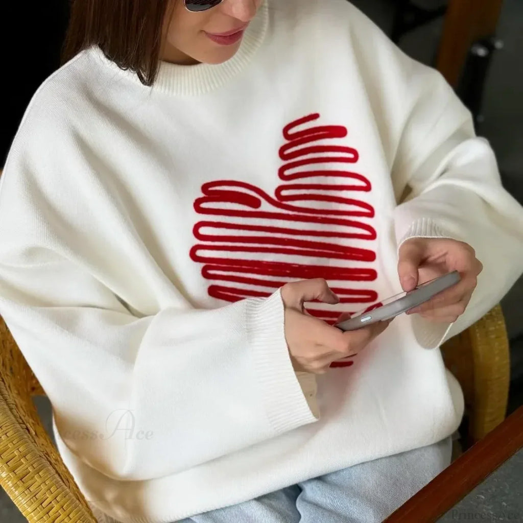 Casual Love Print O-neck Long Sleeve Sweater image 6