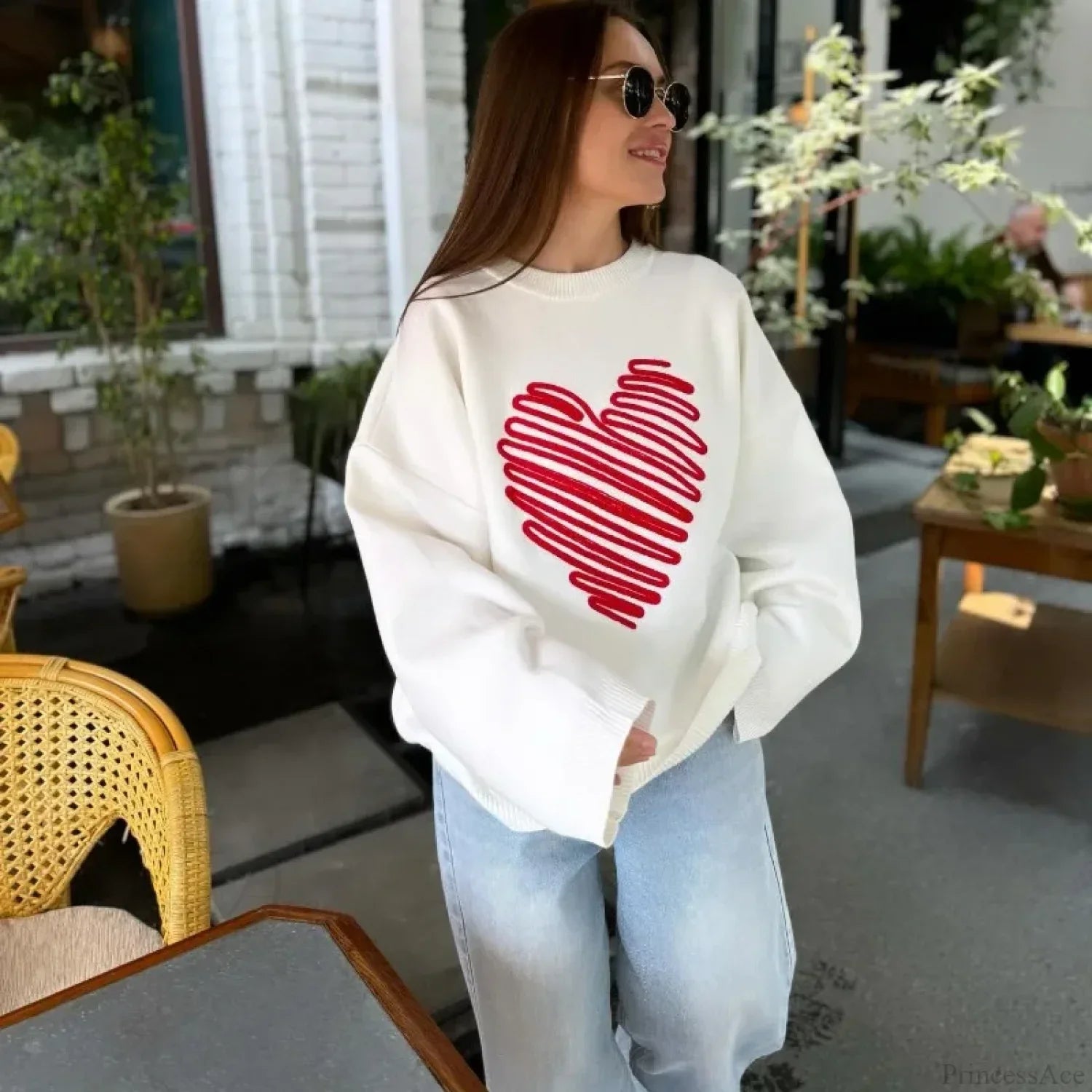 Casual Love Print O-neck Long Sleeve Sweater image 7
