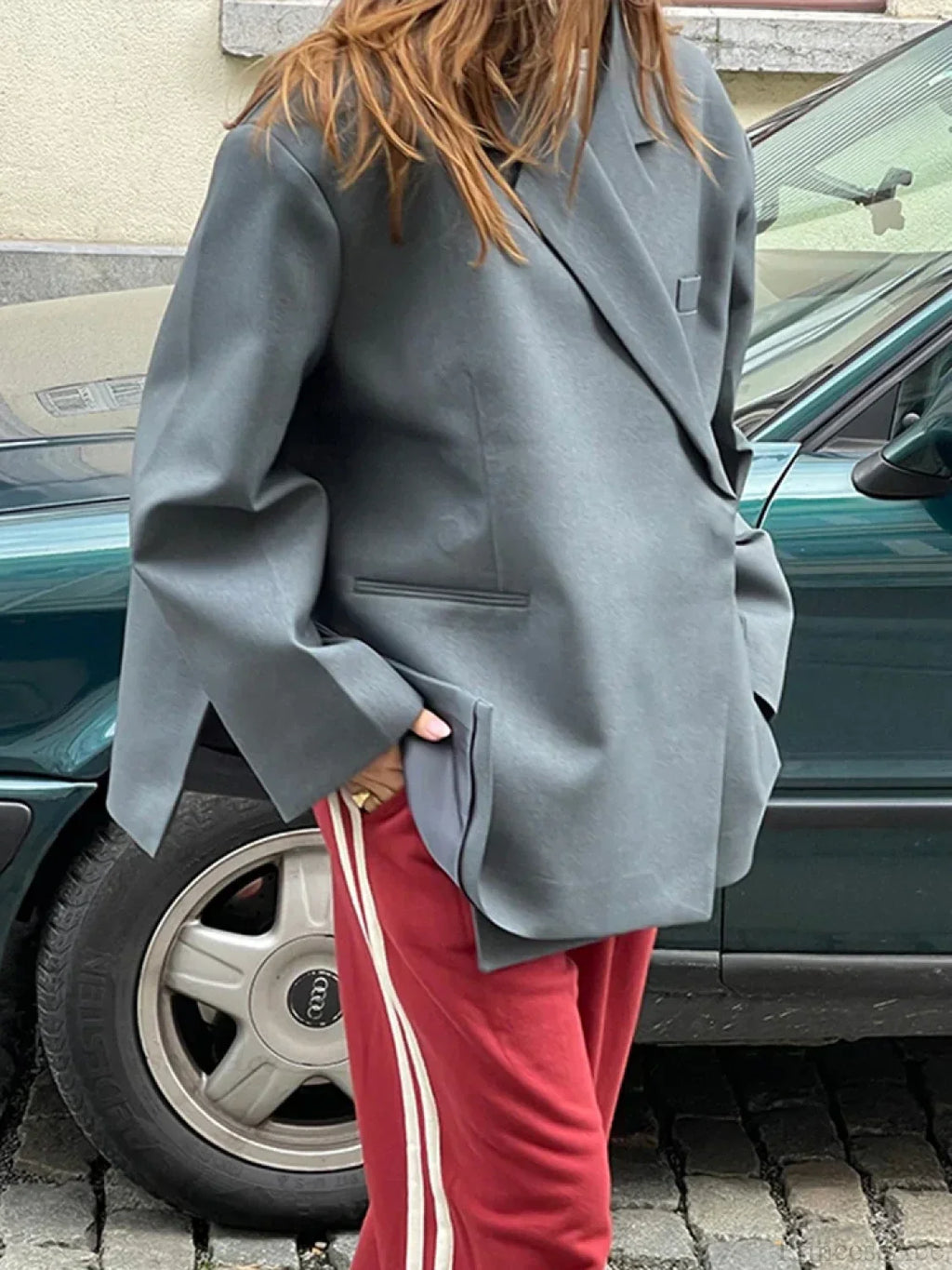 Casual Oversized Luxury One Button Notched Slit Shoulder Pads Blazer image 5