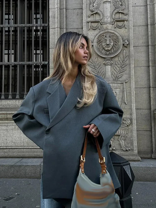 Casual Oversized Luxury One Button Notched Slit Shoulder Pads Blazer image 1