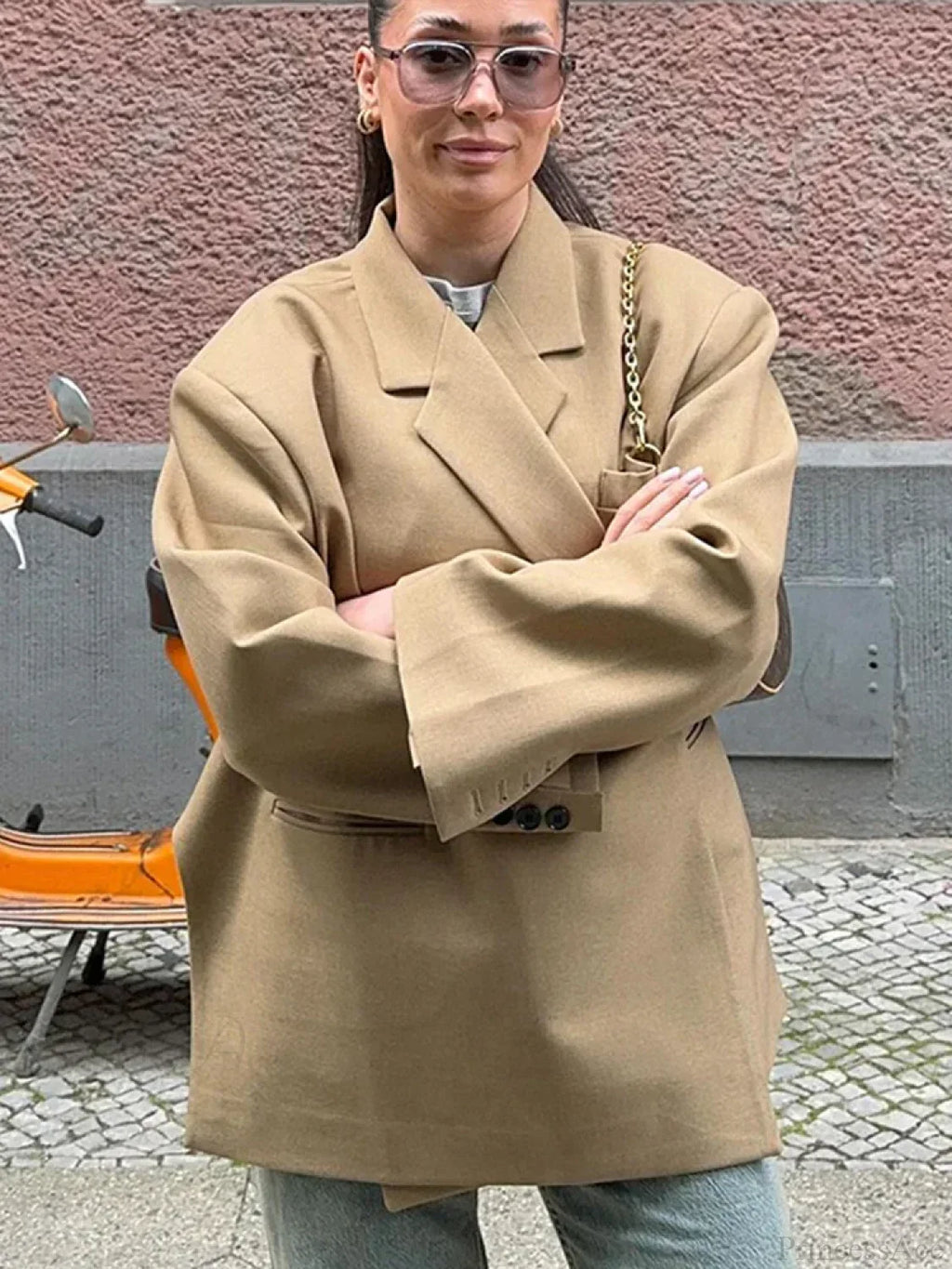 Casual Oversized Luxury One Button Notched Slit Shoulder Pads Blazer image 3