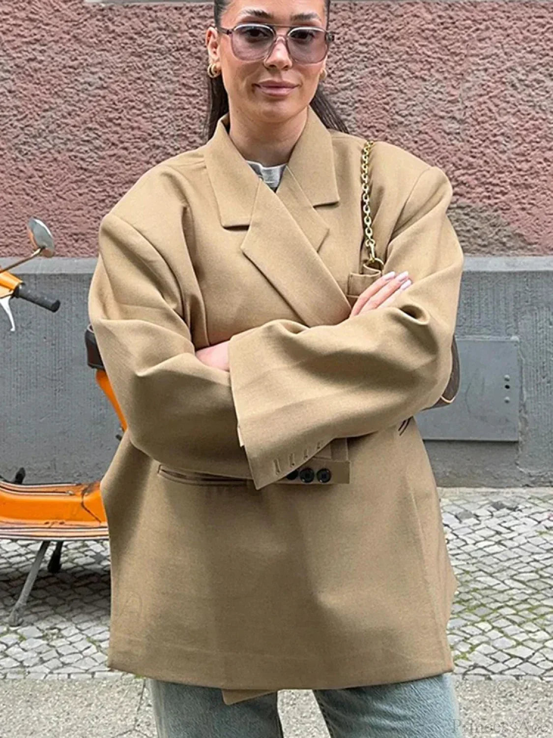 Casual Oversized Luxury One Button Notched Slit Shoulder Pads Blazer image 3
