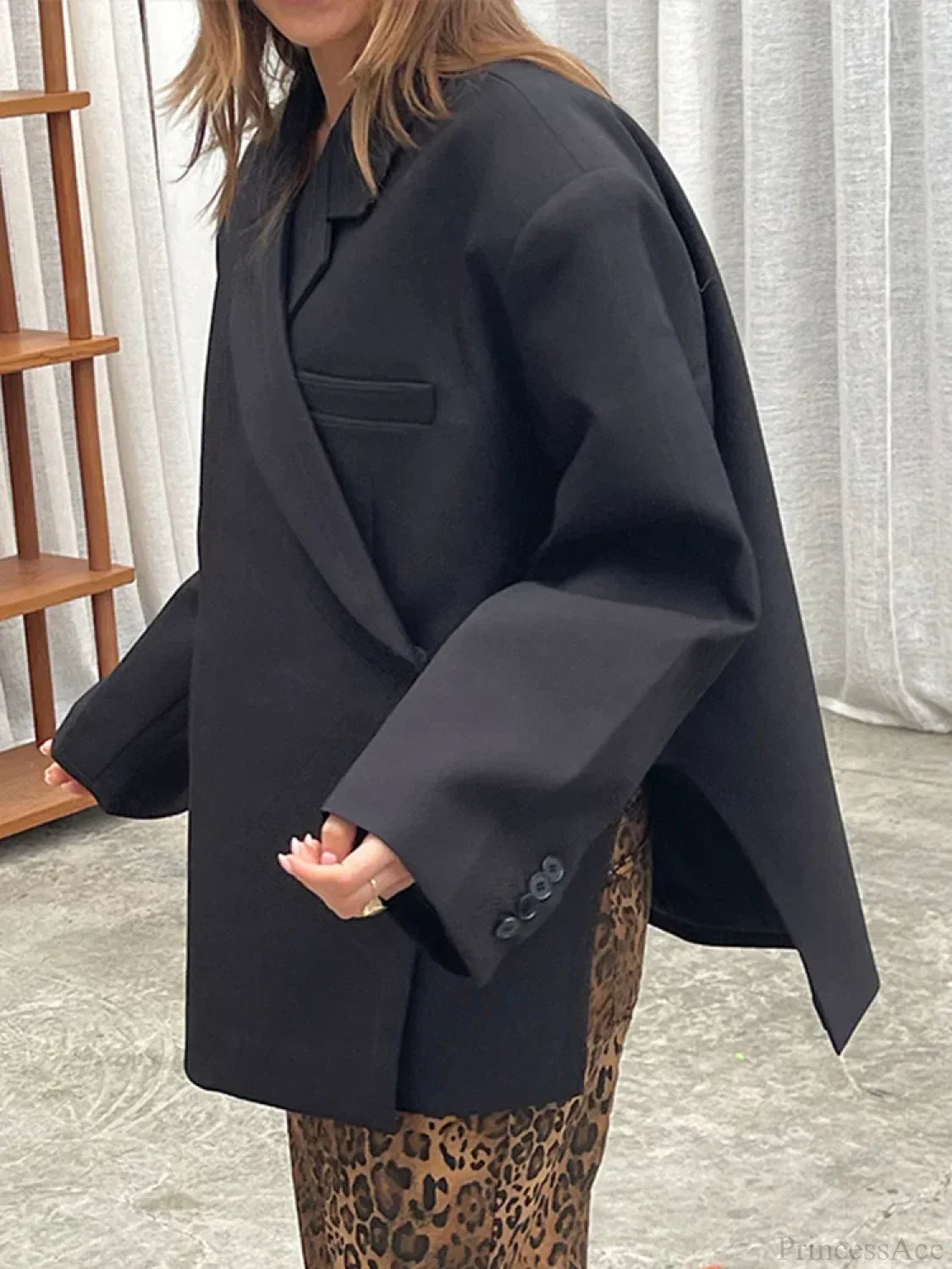 Casual Oversized Luxury One Button Notched Slit Shoulder Pads Blazer image 6