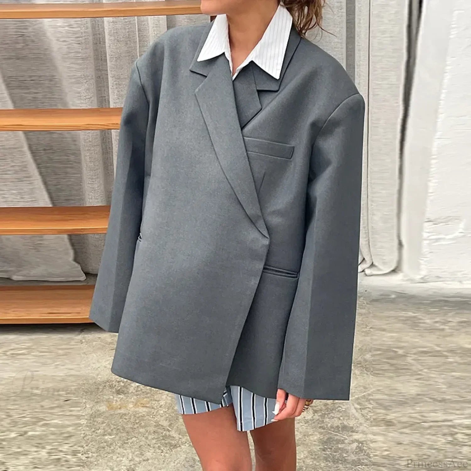 Casual Oversized Luxury One Button Notched Slit Shoulder Pads Blazer image 7