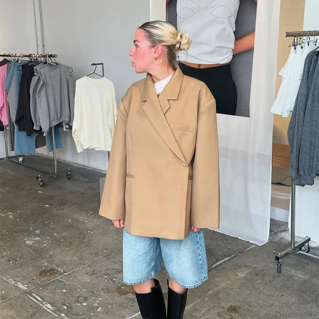 Casual Oversized Luxury One Button Notched Slit Shoulder Pads Blazer image 9