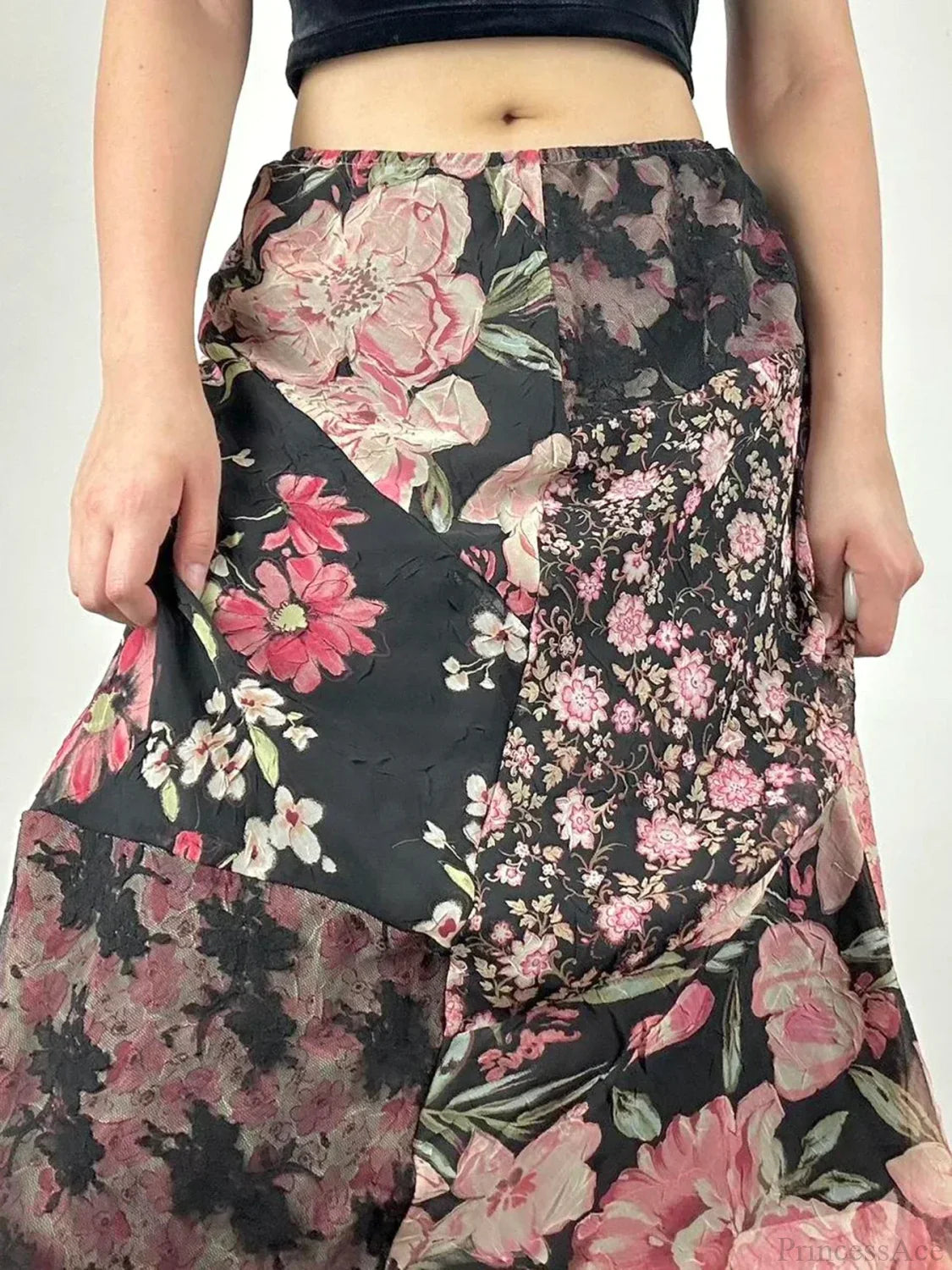 Casual Patchwork Floral Straight Slim Mid-Waisted Maxi Skirt Streetwear image 3