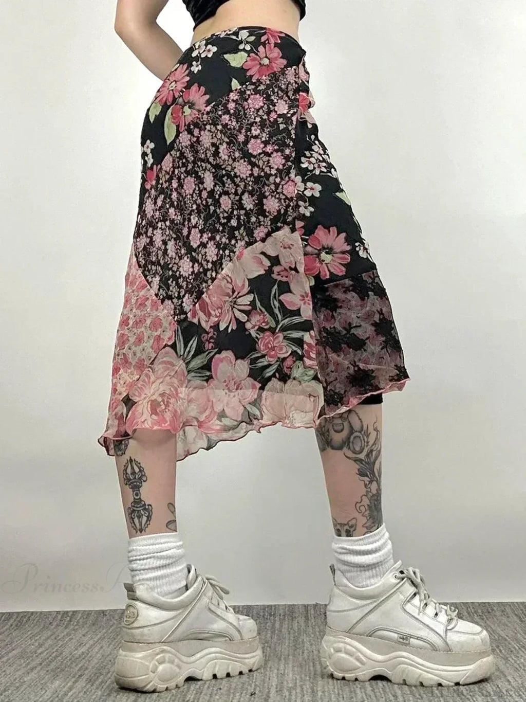 Casual Patchwork Floral Straight Slim Mid-Waisted Maxi Skirt Streetwear image 2
